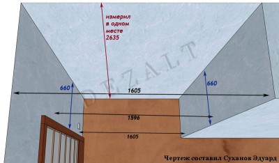 Чертеж встроенного распашного шкафа с антресолями  