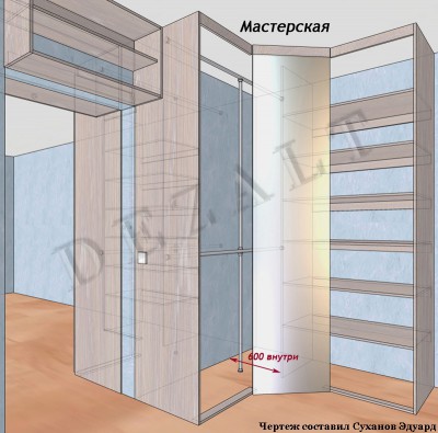 Угловой шкаф с антресолью, чертеж 