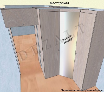 Угловой шкаф с антресолью, чертеж 