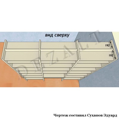 Чертеж стеллажа который делит комнату 