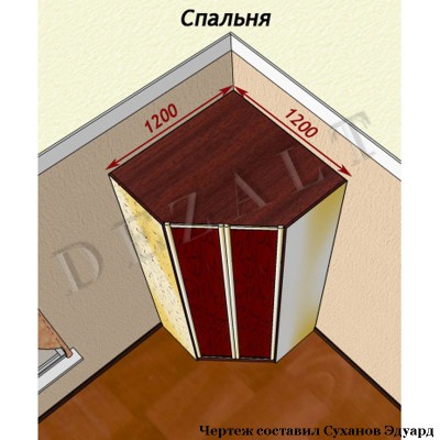 Чертеж углового распашного шкафа 