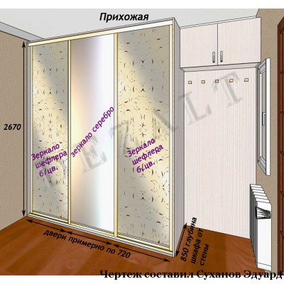 Чертеж корпусного шкафа купе 