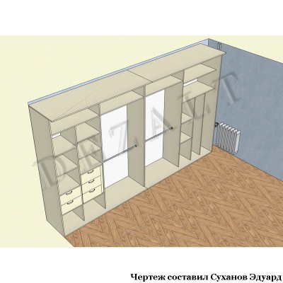 Чертеж большого каркасного шкафа купе