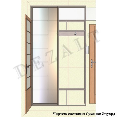 Чертеж шкафа-купе в прихожую, встроенный 