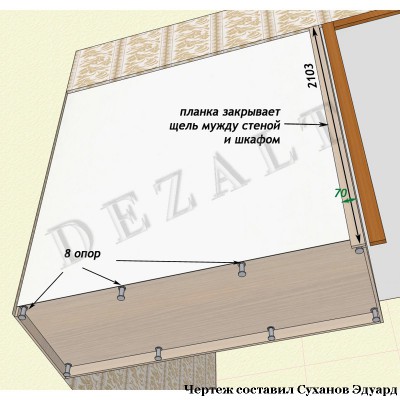 Чертеж каркасного шкафа купе три двери