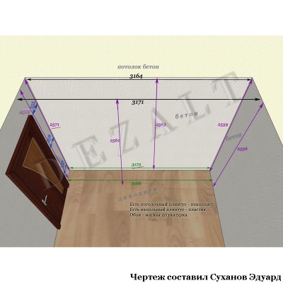 Чертеж встроенного шкафа-купе с подсветкой