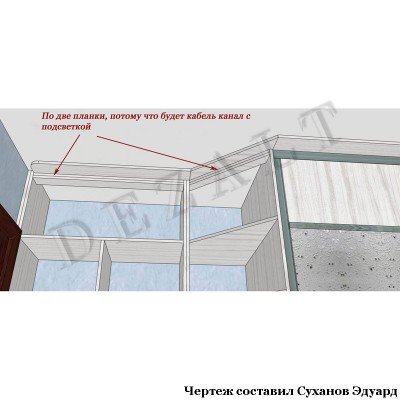 Чертеж встроенного шкафа-купе с подсветкой