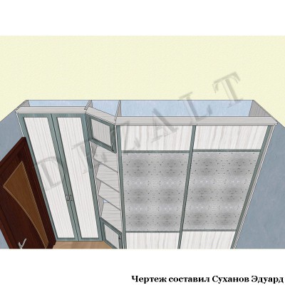 Чертеж встроенного шкафа-купе с подсветкой