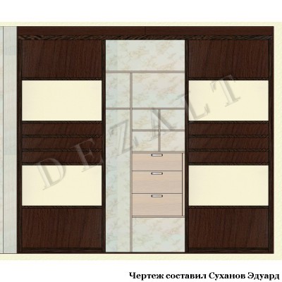 Чертеж встроенного шкафа-купе с холодильником внутри 