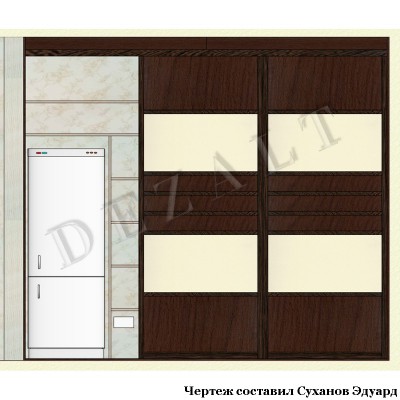 Чертеж встроенного шкафа-купе с холодильником внутри 