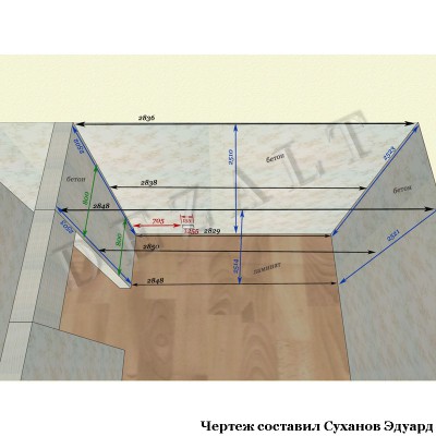 Чертеж встроенного шкафа-купе с холодильником внутри 