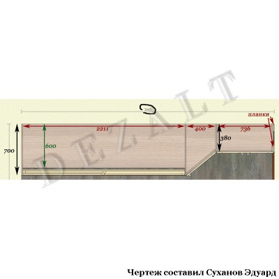 Чертеж встроенного шкафа-купе комбинированного 