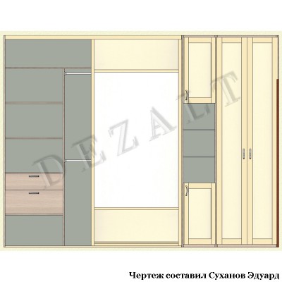 Чертеж встроенного шкафа-купе комбинированного 