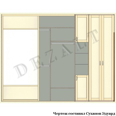 Чертеж встроенного шкафа-купе комбинированного 