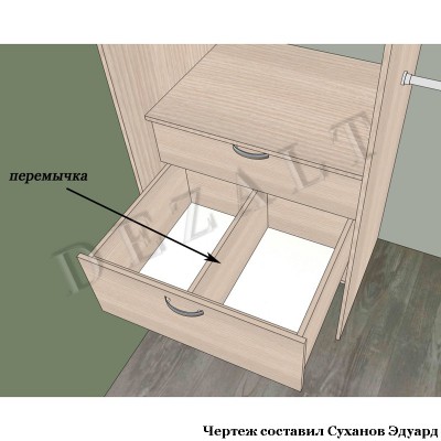 Чертеж встроенного шкафа-купе комбинированного 