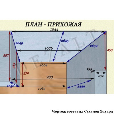 Чертеж встроенного шкафа-купе 