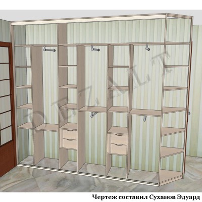 Встроенный шкаф-купе в прихожую - чертеж 
