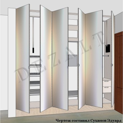 Шкаф встроенный с зеркальными распашными дверьми