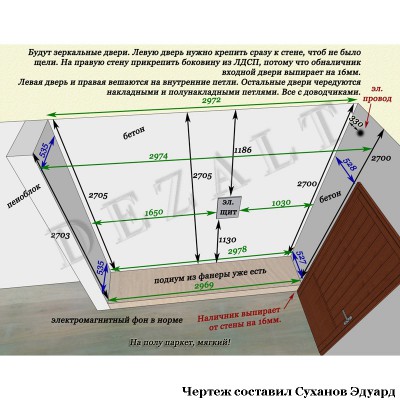 Шкаф встроенный с зеркальными распашными дверьми
