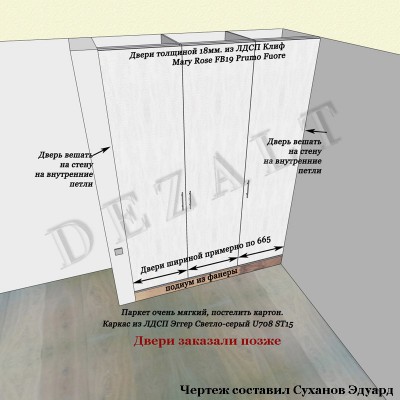 Чертеж встроенного шкафа с пантографами 