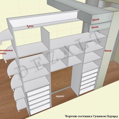 Чертеж встроенного шкафа купе 
