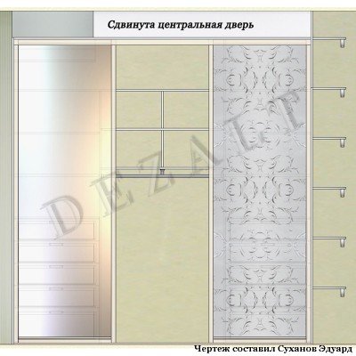 Чертеж встроенного шкафа купе 