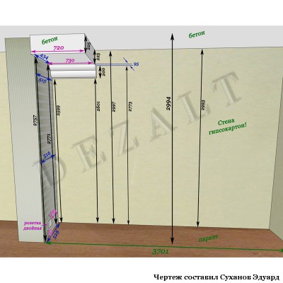 Чертеж встроенного шкафа купе 