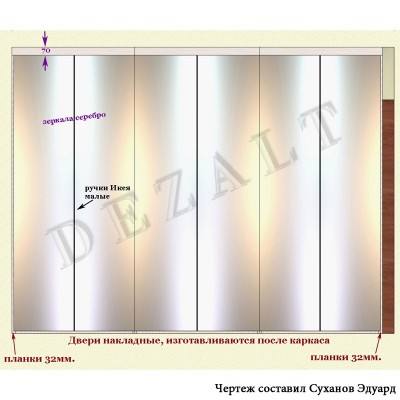 Чертежи встроенного шкафа с распашными дверьми 