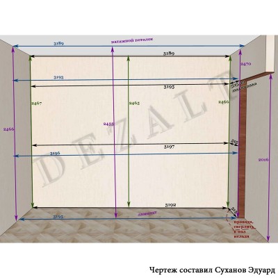 Чертежи встроенного шкафа с распашными дверьми 