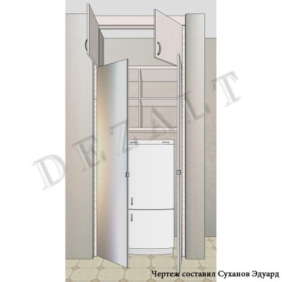 Чертеж встроенного шкафа с морозильной камерой 