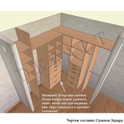 Чертеж угловой гардеробной 