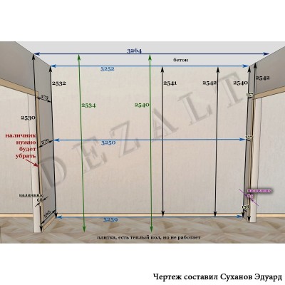 Чертеж встроенного шкафа-купе в прихожую