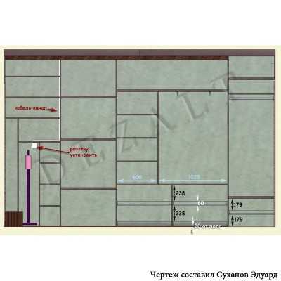 Чертеж встроенного шкафа-купе в прихожую