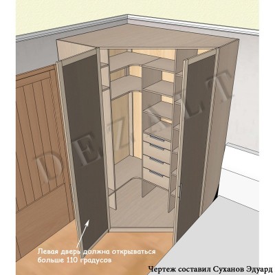 Чертеж каркасного углового шкафа