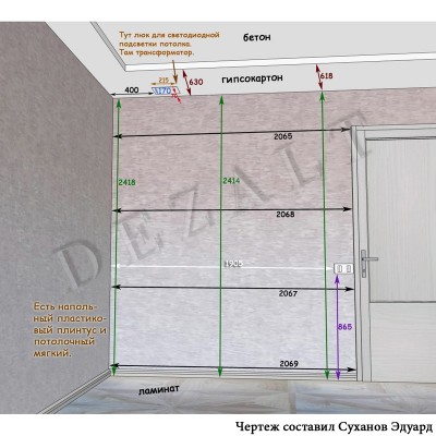 Чертеж каркасного шкафа-купе