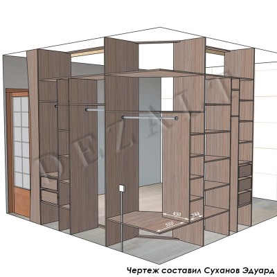 Чертеж углового шкафа-купе