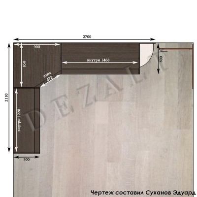 Чертеж углового шкафа-купе