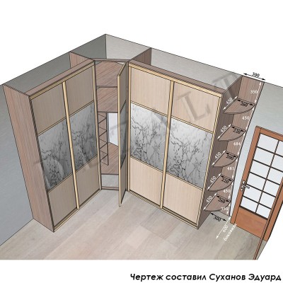 Чертеж углового шкафа-купе