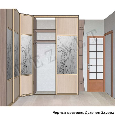 Чертеж углового шкафа-купе