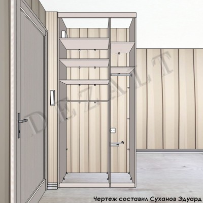 Чертеж распашного шкафа со стиральной машиной