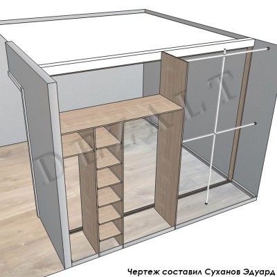 Чертеж шкафа-купе с выдвижными полками