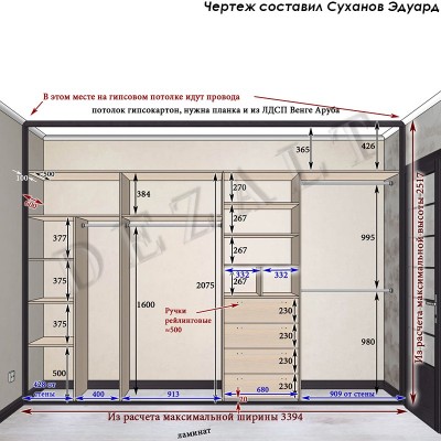 Схема встроенного шкафа в гостиную