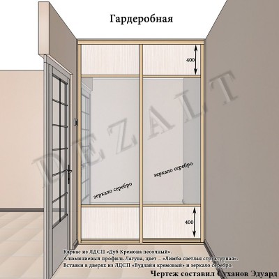 Чертеж гардеробной комнаты с подсветкой