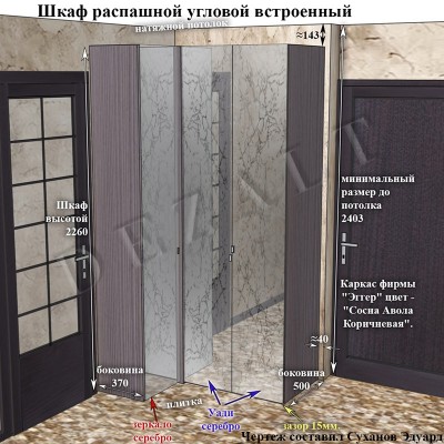 Схема углового шкафа с распашными дверьми
