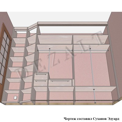 Чертеж шкафа-купе с дополнительной секцией
