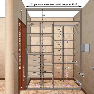 Чертеж двухстворчатого шкафа