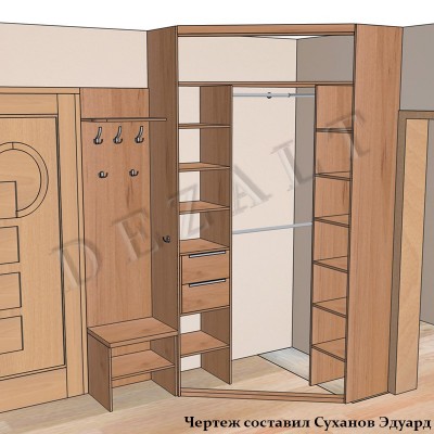 Чертеж углового распашного шкафа