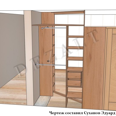 Чертеж углового распашного шкафа