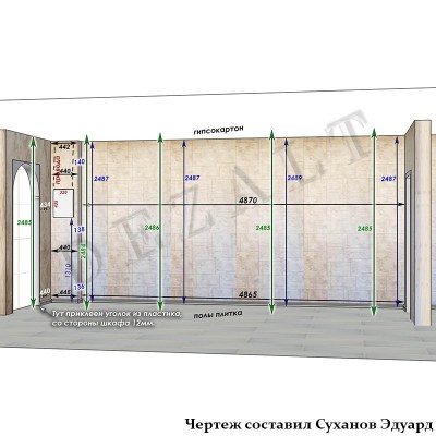 Чертеж встроенного шкафа-купе в прихожую