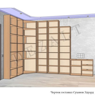 Чертежи шкафов для книг с угловой секцией 